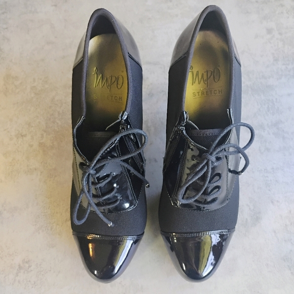 Impo Stretch Bootie Heels Womens 8.5M Black Pointed Toe Lace Up Witchy Goth - Picture 3 of 12